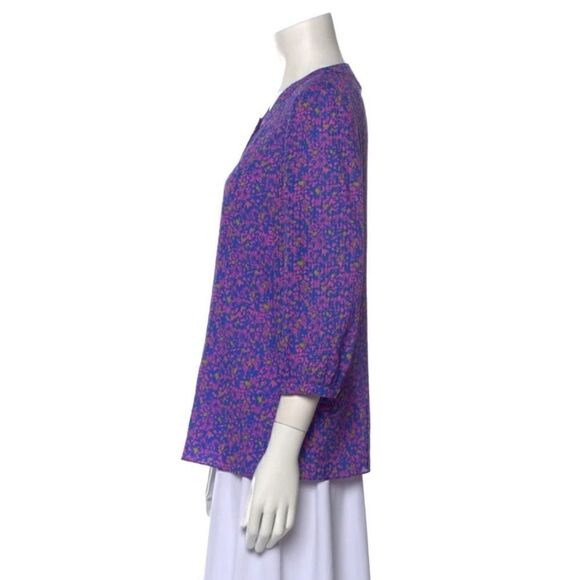 Tanya Taylor Fuchsia Floral Printed 100٪ Silk Hidden Button Front Blouse | 10 - Picture 11 of 12